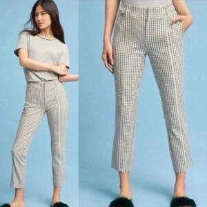 Anthropologie Essential Slim Pants Black White Pleated Classic Stretch